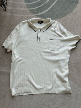 Express Men's White Polo Shirt with Black Trim